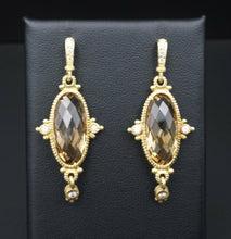 18k Gold Judith Ripka Diamond Smoky Quartz Dangle Drop Earrings 1.8" EG1709