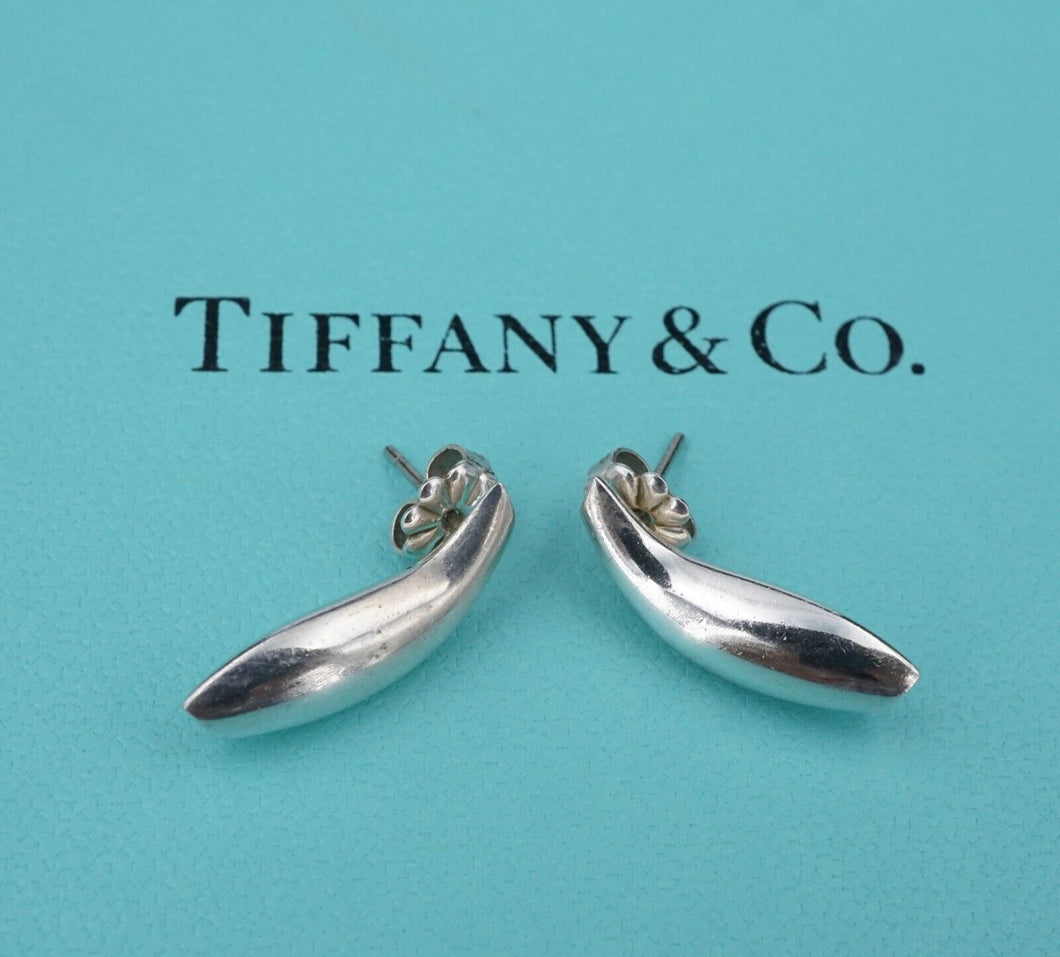 Tiffany & Co. Sterling Silver Earrings Curved Fish Stud Frank Gehry ES2458