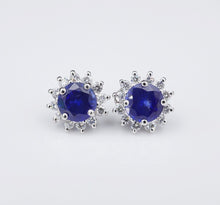 14k White Gold 3.7ct Natural Sapphire Diamond Halo Stud Earrings CO909