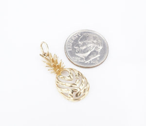 14k Yellow Gold Aloha Pineapple 3D Charm Pendant 1" Maui Divers CHS1890