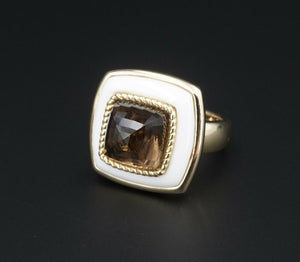 Puffy 3D 14k Gold Fancy Cut Citrine Enamel Cocktail Ring Size 7 Square RG2967