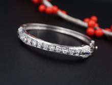 Art Deco 14k Diamond Sapphire Bracelet Antique White Gold Filigree 6.25" BG856