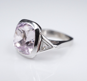 10ct Kunzite Diamond Cocktail Ring 14k White Gold Statement Size 7.75 RG3961