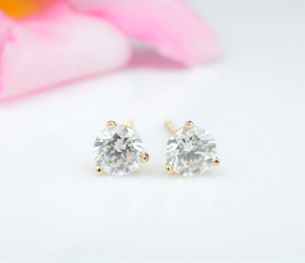 14k Yellow Gold Round 1.43 Carat Natural Diamond Stud Earrings Screw Back EG2137