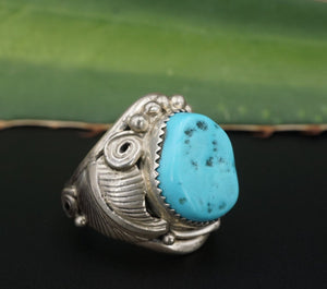 Southwest Turquoise Ring Sterling Silver Signed DM Size 9.5 Free Shipping RS3400