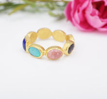 ARA 24K Gold Multi Gemstone Memory Band Ring Size 10 Stacker Eternity RG4020