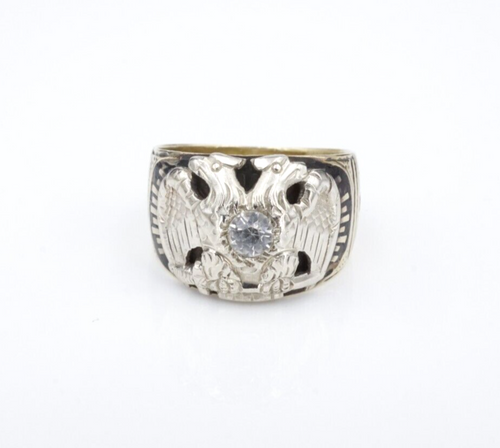 Vintage 14k Gold Enamel Masonic Ring 32nd Degree Size 7.75 Eagle RG4086