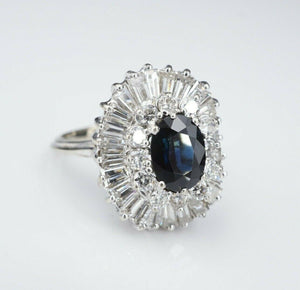 Vintage Sapphire Diamond Ballerina Ring 14k White Gold 7ct Halo Blue Sz 9 CO841