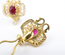 Masriera 18k Gold Earrings Natural Ruby Diamond Enamel Plique a Jour EG2406