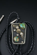 Native Artisan Bolo Tie Sterling Silver Gem Blue Turquoise Cabochon 1.8" M1915