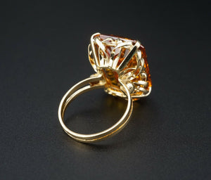 18K Yellow Gold 30ct Burnt Orange Created Sapphire Cocktail Candy Ring RG3040