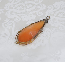 Vintage 18k Yellow Gold Teardrop Carved Shell Cameo Pendant 2.4" PG1701