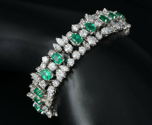Natural Emerald and Diamond Bracelet 18k White Gold 26 carats 7" CO691
