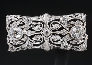 Belle Epoque Platinum 3ctw Diamond Ribbon Scroll Brooch Combes & Van Roden OG462