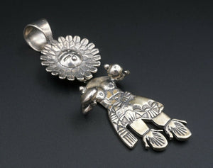 Ted Silversmith Navajo Sterling Silver Sun Kachina Shaman Pendant 3.5" PS1813