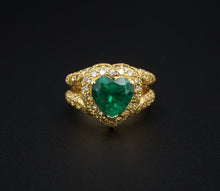 18k Yellow Gold 3ctw Yellow Diamond Halo Emerald Heart Ring Size 6.5 CO1108