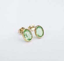 Rare Vintage Green Uranium Glass Stud Earrings 14k Yellow Gold 0.4" EG2427