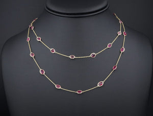 14k Yellow Gold 15ct Natural Ruby By Inch Station Necklace BTY 32" CO1110
