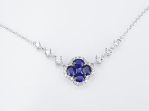 NWT 18k White Gold 1.3ct Diamond Halo Sapphire Quatrefoil Necklace 16" NG1065