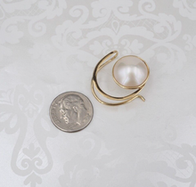 Unique Mabe Pearl Earrings 14k Yellow Gold Hoop Natural 0.9" Vintage EG2414