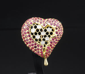 Henryk Kaston for Salvador Dalí Ruby and Diamond Honeycomb Heart Brooch PG1717