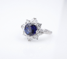 18k Natural Blue Sapphire Diamond Cocktail Ring White Gold 3 ctw Sz 6.5 CO1140