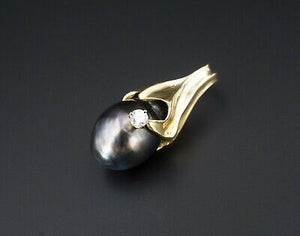 Custom Fairclough 18k Gold Diamond Tahitian Pearl Pendant 1.25" Maui PG1430