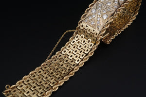 Mens 1980s 14k Yellow Gold Diamond Bracelet 23mm Wide 2 carat 7.75" 69g CO1200
