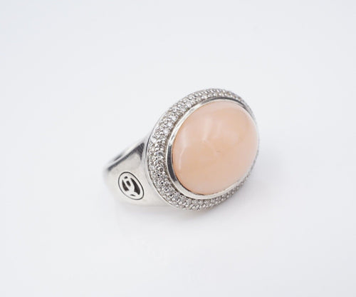 David Yurman Pink Opal Diamond Halo Sterling Silver Ring Size 7 RS3537