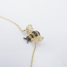 18k Yellow Gold Bee Pave Diamond Necklace 15-18" Artisan NG1559