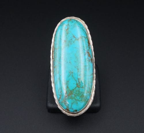 Navajo Sterling Silver Turquoise Statement Ring Size 9.5 Signed JC 2.5