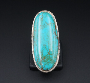 Navajo Sterling Silver Turquoise Statement Ring Size 9.5 Signed JC 2.5" RS3525