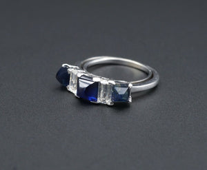 Modernist Sapphire Diamond Ring Platinum 2.5ct Natural Blue Size 5 RG2666