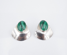 Native Sterling Silver Button Earrings Malachite Mark Jimenez 1.2" ES2561