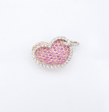 18k 2 Tone Gold Diamond Pendant Heart Pink Sapphire White Yellow 1" PG1897