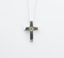 Petite 14k White Gold Peridot Cross Pendant Necklace 18" Religious NG1336