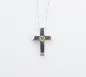 Petite 14k White Gold Peridot Cross Pendant Necklace 18" Religious NG1336