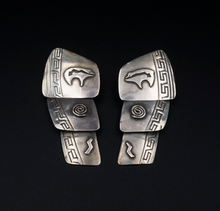 Navajo Sterling Silver Earrings Hand Stamped Signed T. Thomas 2.5" ES2584