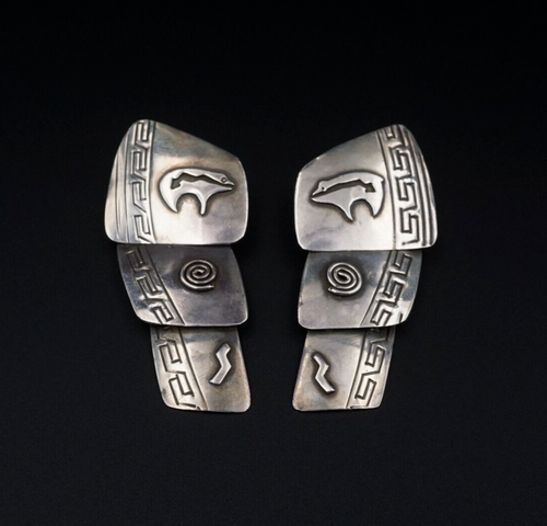 Navajo Sterling Silver Earrings Hand Stamped Signed T. Thomas 2.5