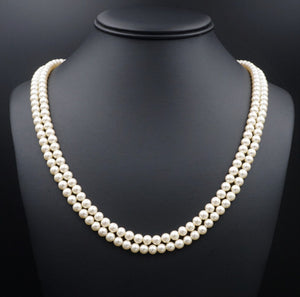 Classic 18k Yellow Gold Pearl Dual Strand Necklace Diamond Clasp 23" 6mm NG1298