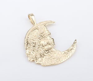 14k Yellow Gold Man in the Moon Pendant Charm 1" Goddess Crescent PG1832