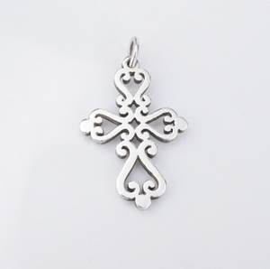 James Avery Spanish Mission Scrolled Heart Cross Pendant Sterling Silver CHS1973
