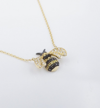 18k Yellow Gold Bee Pave Diamond Necklace 15-18" Artisan NG1559