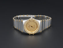 Ladies Vtg Omega Constellation SS 18k Gold 23mm Watch Diamond Bezel 6" CO1001