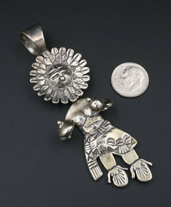 Ted Silversmith Navajo Sterling Silver Sun Kachina Shaman Pendant 3.5" PS1813