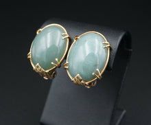 Mings Vintage 14k Yellow Gold Green Nephrite Jade Earrings Clip-on 3/4" EG1883