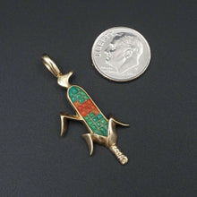 14k Zuni Inlay Corn Pendant Turquoise Coral Yellow Gold Hand Signed D.P. PG1506