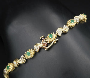 14k Yellow Gold 1 carat Natural Emerald Diamond Tennis Bracelet 7" BG746