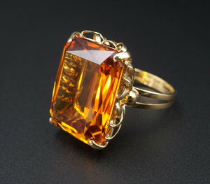 18K Yellow Gold 30ct Burnt Orange Created Sapphire Cocktail Candy Ring RG3040