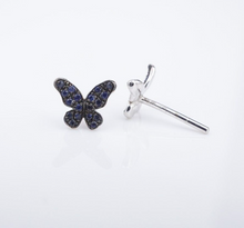 18k Pave Sapphire Stud Butterfly Earrings Mini Natural White Gold New EG2385